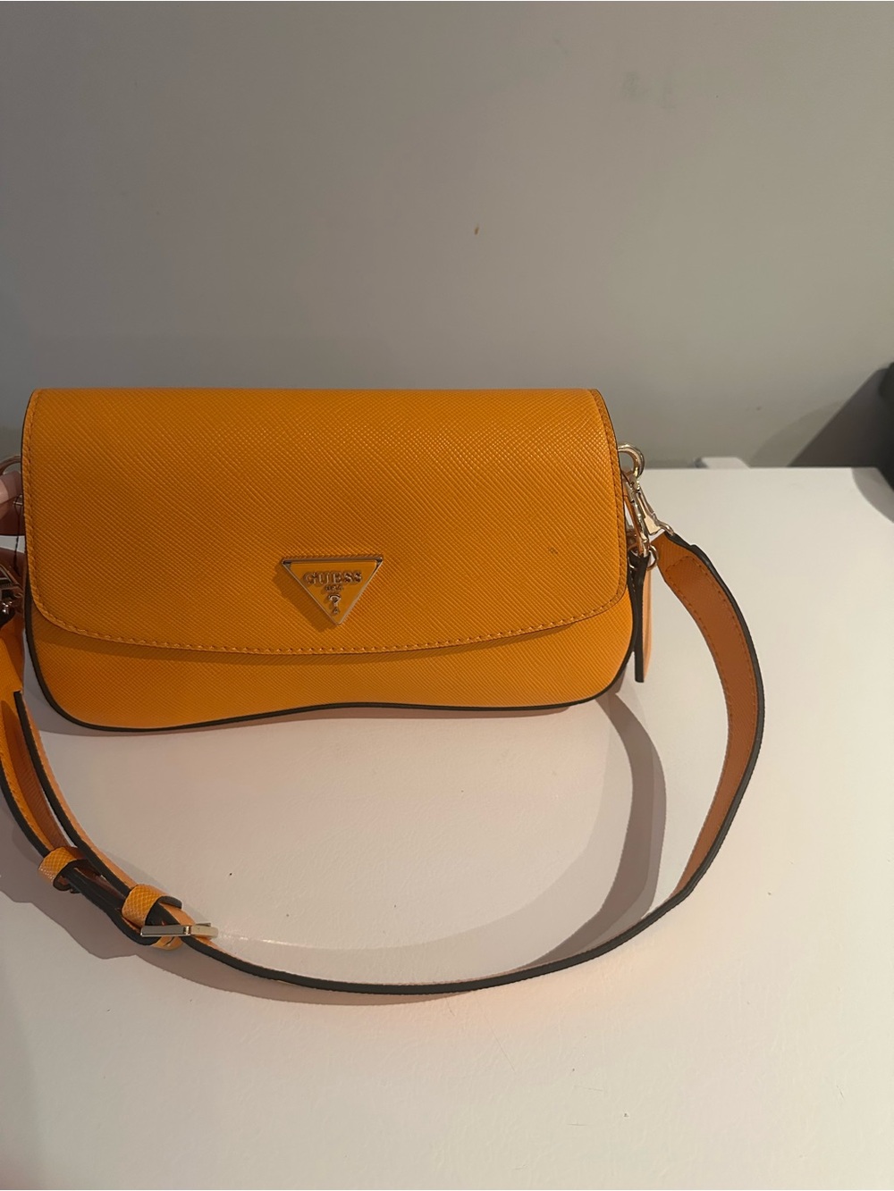 Guess Yellow-Orange Shoulder Bag with Gold Logo